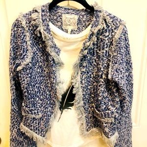Qi Knit Tweed Blue Blazer, S